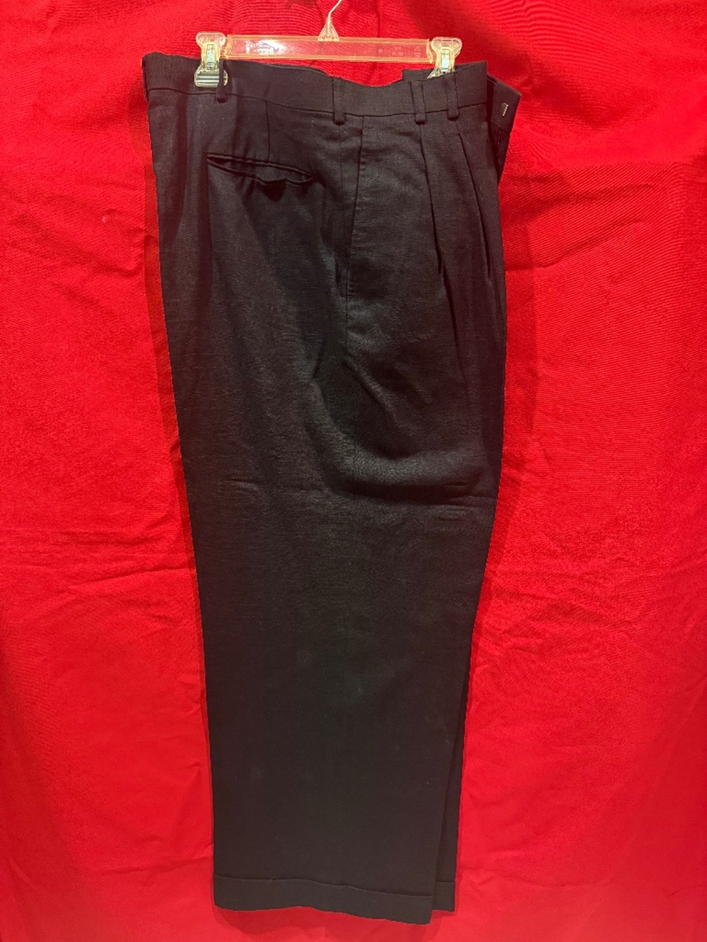 RETRO BLACK LINEN PLEATED FRONT PANTS, SIZE 40/32 PANTS